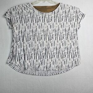 Women White Black Stripe Cutout Shoulder Short Sleeve Tunic Top 2XL NO TAGS READ